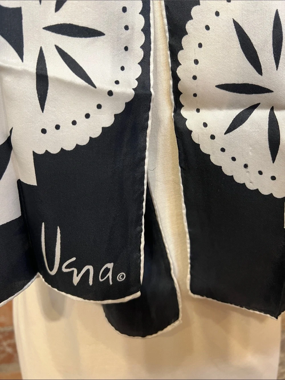 Vintage Vera Neumann black and White Patterned Oblong Scarf 44” x 14” handrolled